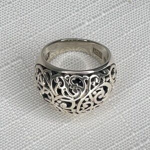 Vintage Sterling Silver Filigree Ring Scroll Dome Open Work Signed  US 925 TH